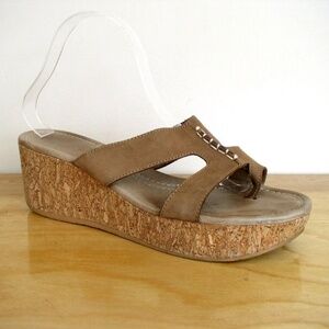 Donald J Pliner Shelee Wedge Sandal Tan Leather Slip On Shoe Sz 10